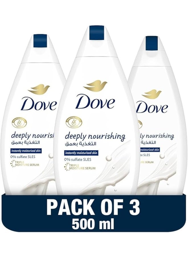 دوف غسول الجسم دوف المغذي بعمق، لترطيب فوري، أصلي، خالٍ من الكبريتات والبارابين، 500 مل × 3 - Image 1